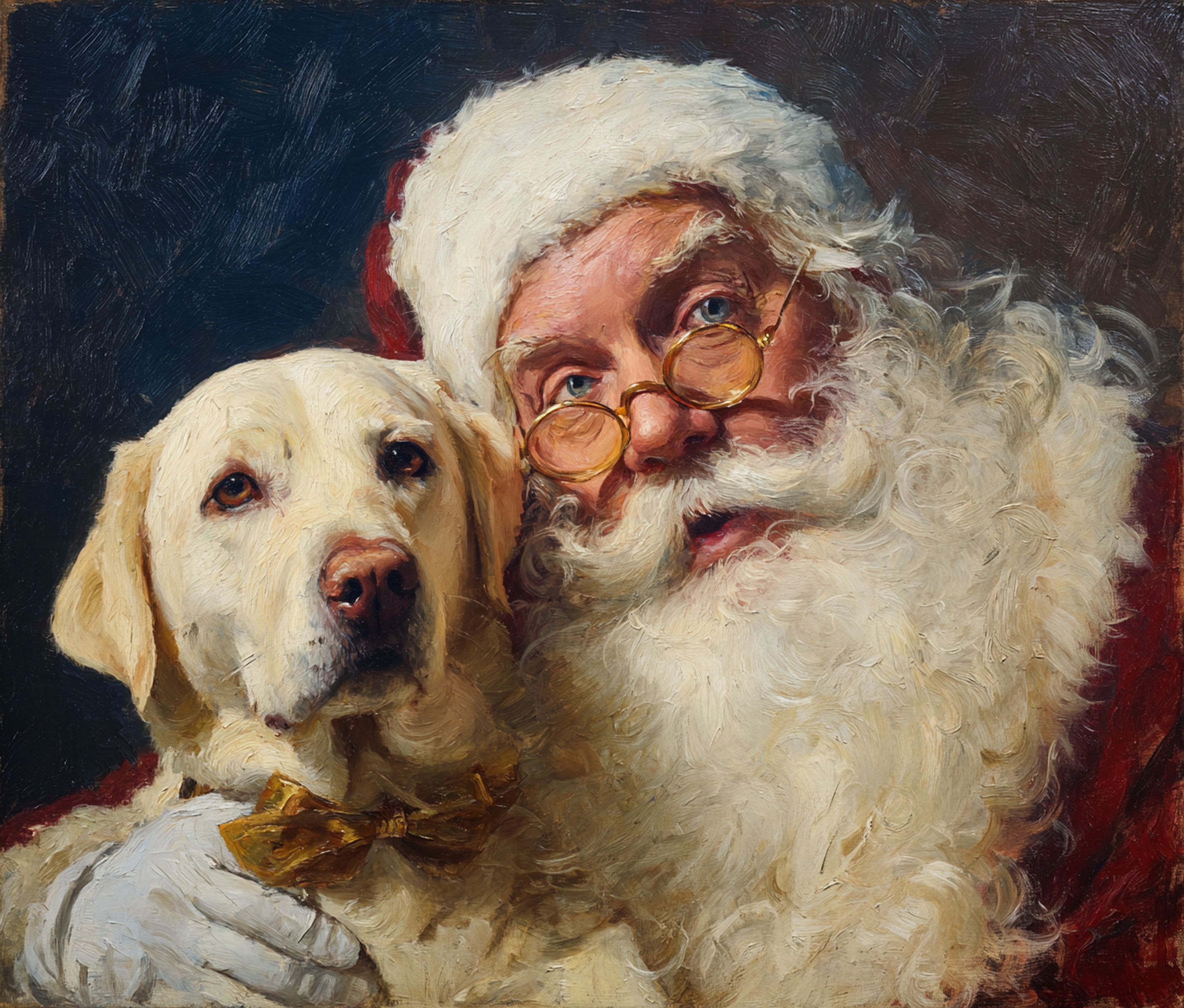Santa with a Labrador dog. Created in AI